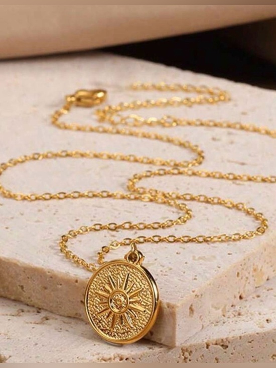 Anthropologie Jewelry - Gold Sunburst Medallion
Necklace Stainless Steel